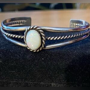 Navajo Silver Opal Bracelet. 5.5 in to 8 inch inch fit.